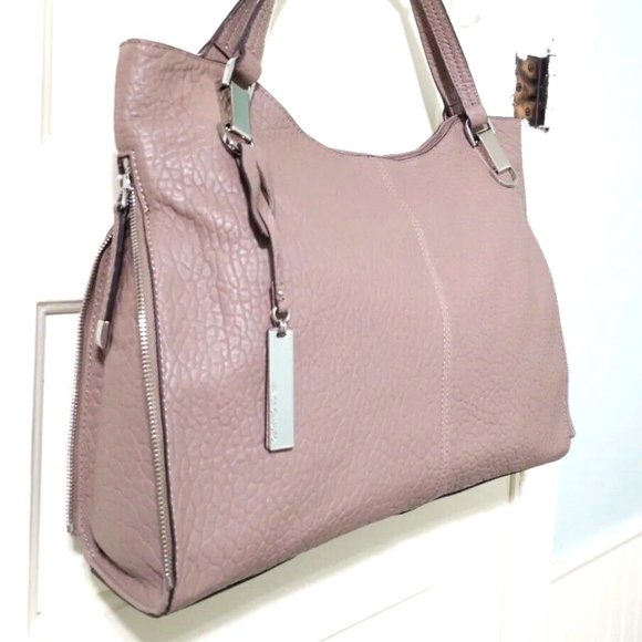 NEW Vince Camuto CASHMERE Taupe 100% Leather XL Satchel Shoulder Bag Expandable - Picture 4 of 13